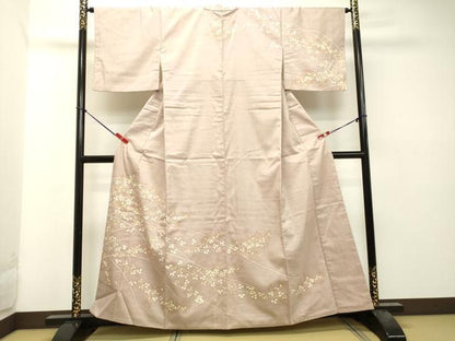 平和屋着物●結城紬　訪問着　草花文　金彩　正絹　逸品　DAAT1078tw