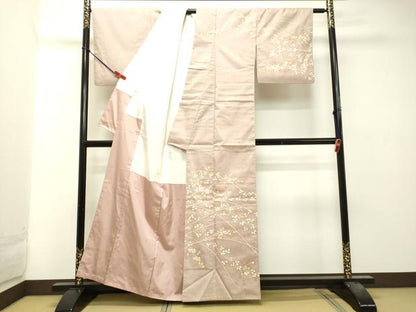 平和屋着物●結城紬　訪問着　草花文　金彩　正絹　逸品　DAAT1078tw