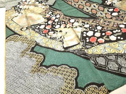 平和屋着物●豪華振袖・長襦袢セット（無双仕立て） 絞り 鳳凰扇面草花文 金銀彩 正絹 逸品 DAAT1085tw