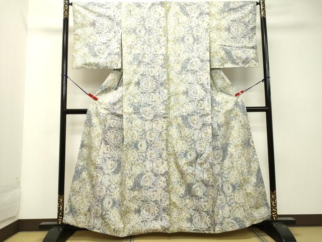 平和屋着物●本場大島紬 白大島 総絣 薔薇 バラ 正絹 逸品 DAAT1087tw