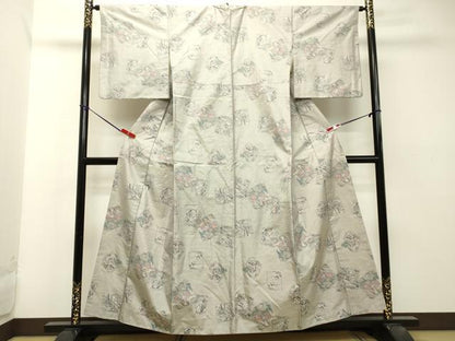 平和屋着物●本場大島紬　白大島　総絣　色紙人物風景文　正絹　逸品　DAAT1094tw