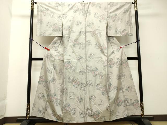 平和屋着物●本場大島紬　白大島　総絣　色紙人物風景文　正絹　逸品　DAAT1094tw