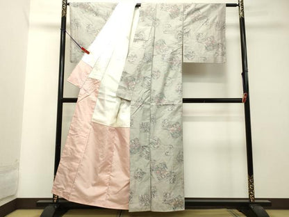 平和屋着物●本場大島紬　白大島　総絣　色紙人物風景文　正絹　逸品　DAAT1094tw