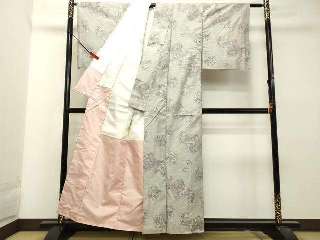 平和屋着物●本場大島紬　白大島　総絣　色紙人物風景文　正絹　逸品　DAAT1094tw