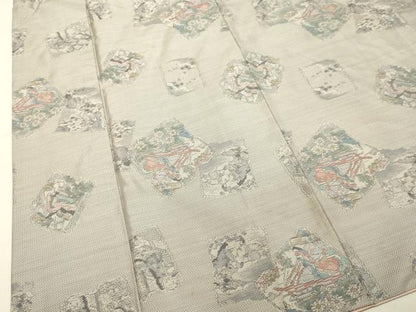 平和屋着物●本場大島紬　白大島　総絣　色紙人物風景文　正絹　逸品　DAAT1094tw