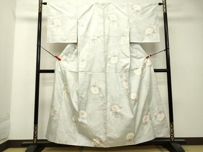 平和屋着物●本場大島紬　白大島　9マルキ　草花文　正絹　逸品　未使用　DAAT1099tw