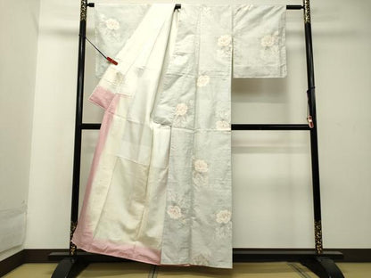 平和屋着物●本場大島紬　白大島　9マルキ　草花文　正絹　逸品　未使用　DAAT1099tw