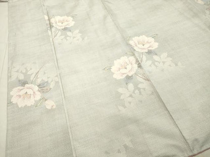 平和屋着物●本場大島紬　白大島　9マルキ　草花文　正絹　逸品　未使用　DAAT1099tw