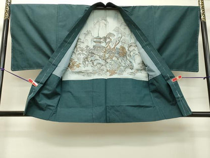 平和屋着物●男性 紬 アンサンブル 高麗納戸色 正絹 逸品 未使用 DAAT1125tw