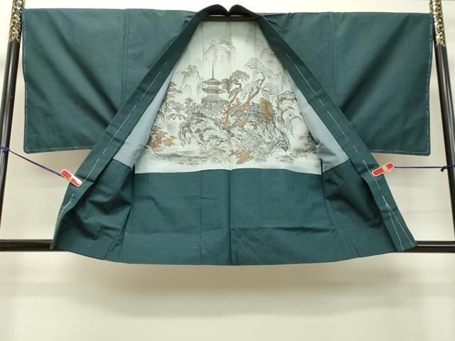 平和屋着物●男性 紬 アンサンブル 高麗納戸色 正絹 逸品 未使用 DAAT1125tw