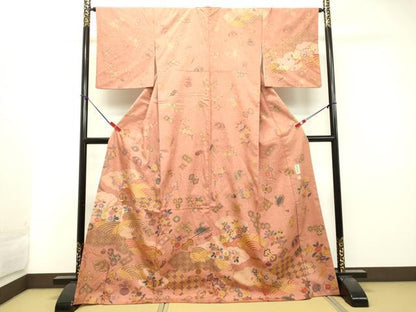 平和屋着物●訪問着 作家物 紬地 刺繍 雲取り宝尽くし花文 正絹 逸品 DAAT1141tw
