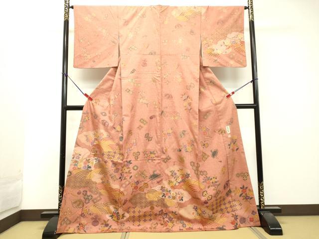 平和屋着物●訪問着 作家物 紬地 刺繍 雲取り宝尽くし花文 正絹 逸品 DAAT1141tw