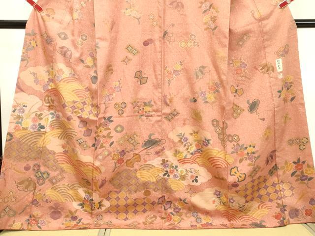 平和屋着物●訪問着 作家物 紬地 刺繍 雲取り宝尽くし花文 正絹 逸品 DAAT1141tw