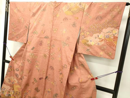 平和屋着物●訪問着 作家物 紬地 刺繍 雲取り宝尽くし花文 正絹 逸品 DAAT1141tw