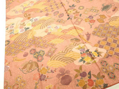 平和屋着物●訪問着 作家物 紬地 刺繍 雲取り宝尽くし花文 正絹 逸品 DAAT1141tw