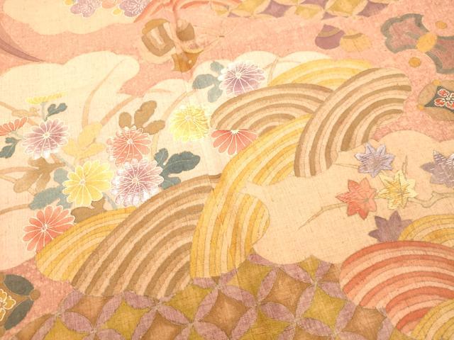 平和屋着物●訪問着 作家物 紬地 刺繍 雲取り宝尽くし花文 正絹 逸品 DAAT1141tw