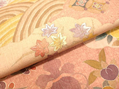 平和屋着物●訪問着 作家物 紬地 刺繍 雲取り宝尽くし花文 正絹 逸品 DAAT1141tw