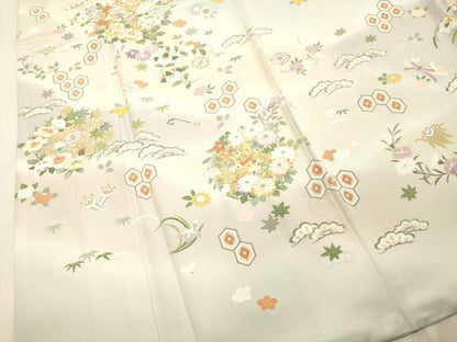 平和屋着物●訪問着　駒刺繍　草花丸文　暈し染め　金彩　正絹　逸品　DAAT1145tw