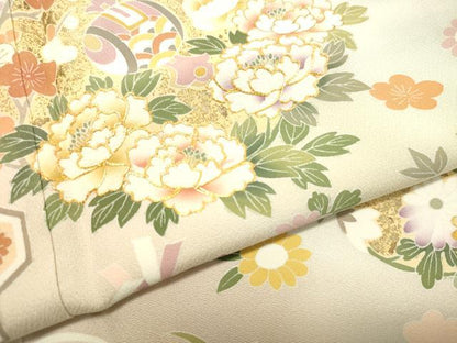 平和屋着物●訪問着　駒刺繍　草花丸文　暈し染め　金彩　正絹　逸品　DAAT1145tw