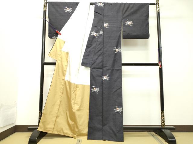 平和屋着物●上質な紬 枝花文 正絹 逸品 DAAT1157tw