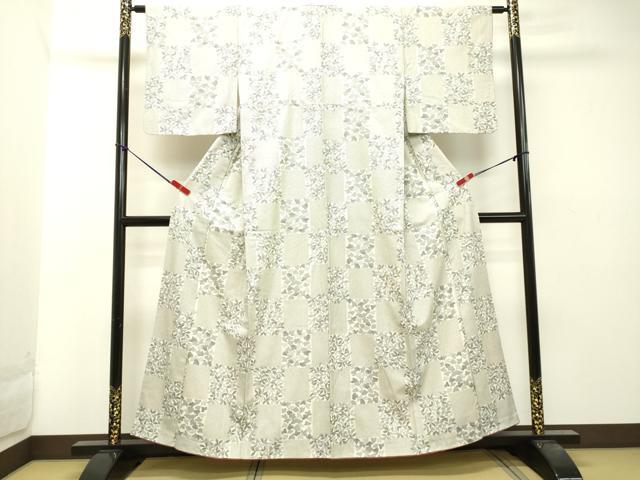 平和屋着物●上質な小紋　紬地　市松草花文　正絹　逸品　DAAT1160tw