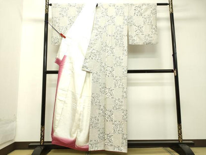 平和屋着物●上質な小紋　紬地　市松草花文　正絹　逸品　DAAT1160tw