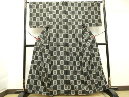 平和屋着物●本場村山大島紬 格子花文 正絹 逸品 DAAT1176tw