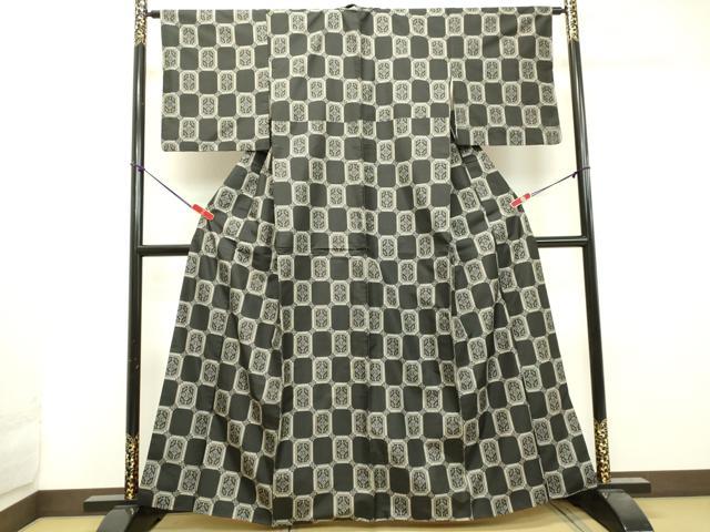 平和屋着物●本場村山大島紬 格子花文 正絹 逸品 DAAT1176tw