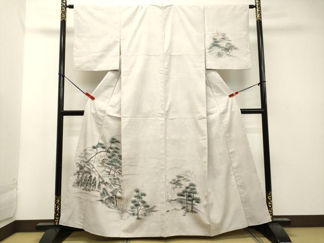 平和屋着物●訪問着 紬地 手描き 樹林風景文 正絹 逸品 DAAT1188tw