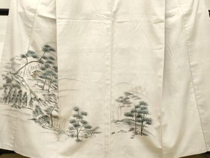 平和屋着物●訪問着 紬地 手描き 樹林風景文 正絹 逸品 DAAT1188tw