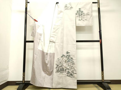 平和屋着物●訪問着 紬地 手描き 樹林風景文 正絹 逸品 DAAT1188tw