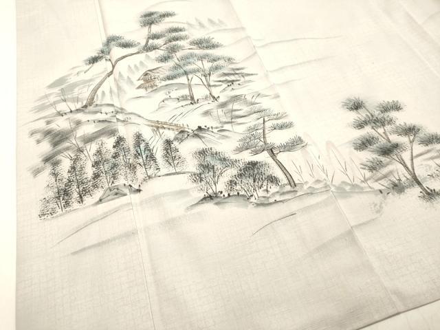 平和屋着物●訪問着 紬地 手描き 樹林風景文 正絹 逸品 DAAT1188tw