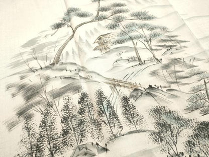 平和屋着物●訪問着 紬地 手描き 樹林風景文 正絹 逸品 DAAT1188tw