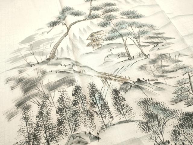 平和屋着物●訪問着 紬地 手描き 樹林風景文 正絹 逸品 DAAT1188tw