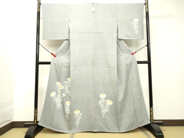 平和屋着物●京都府指定無形文化財　染色作家　小倉建亮の弟子　市瀬史郎　訪問着　絞り　枝菊　お召縮緬　正絹　逸品　DAAT1193tw