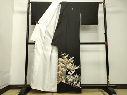 平和屋着物●豪華黒留袖 駒刺繍 立波飛鶴花松文 暈し染め 金彩 正絹 逸品 DAAT1199tw