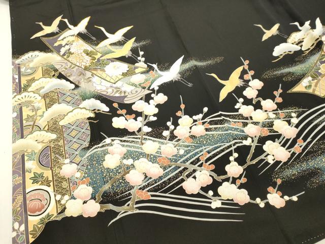 平和屋着物●豪華黒留袖 駒刺繍 立波飛鶴花松文 暈し染め 金彩 正絹 逸品 DAAT1199tw