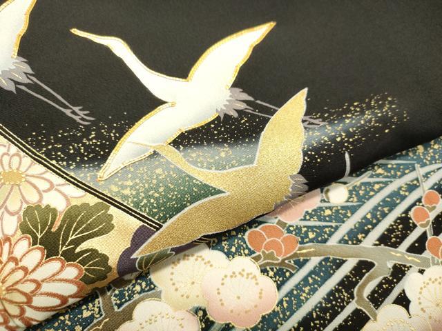 平和屋着物●豪華黒留袖 駒刺繍 立波飛鶴花松文 暈し染め 金彩 正絹 逸品 DAAT1199tw