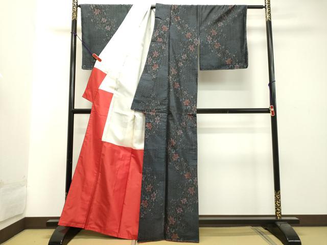 平和屋着物●本場大島紬 アンサンブル 花唐草文 証紙付き 正絹 逸品 未使用 DAAT1225tw