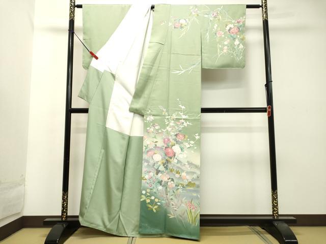 平和屋着物●訪問着 友禅 作家物 風景草花文 暈し染め 正絹 逸品 未使用 DAAT1227tw