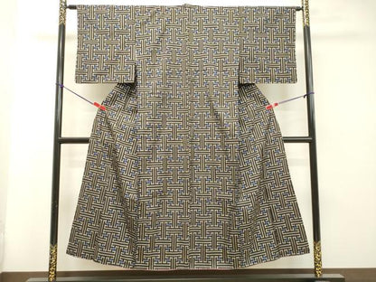 平和屋着物●希少　本場大島紬　龍郷絣　秋名バラ　幾何学文様　正絹　逸品　DAAT1228tw