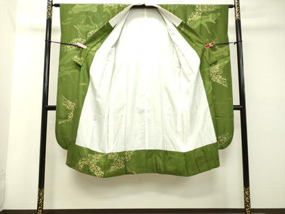 平和屋着物●振袖用長襦袢　袷　飛鶴桜文　金彩　正絹　逸品　DAAT1232tw