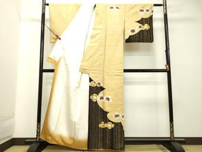 平和屋着物●訪問着 紬地 舞花文 金彩 正絹 逸品 DAAT1295tw