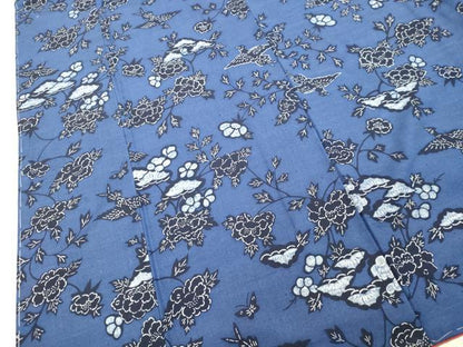 平和屋着物●本藍 型絵染 小紋 紬地 花鳥文 正絹 逸品 DAAT1298tw