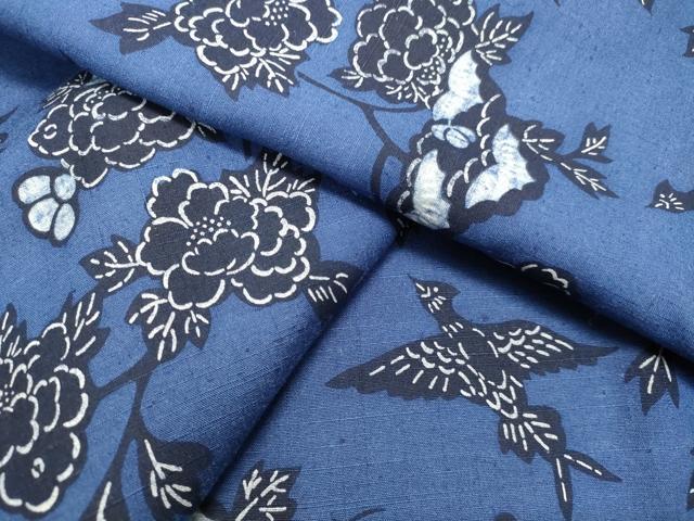 平和屋着物●本藍 型絵染 小紋 紬地 花鳥文 正絹 逸品 DAAT1298tw