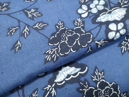 平和屋着物●本藍 型絵染 小紋 紬地 花鳥文 正絹 逸品 DAAT1298tw