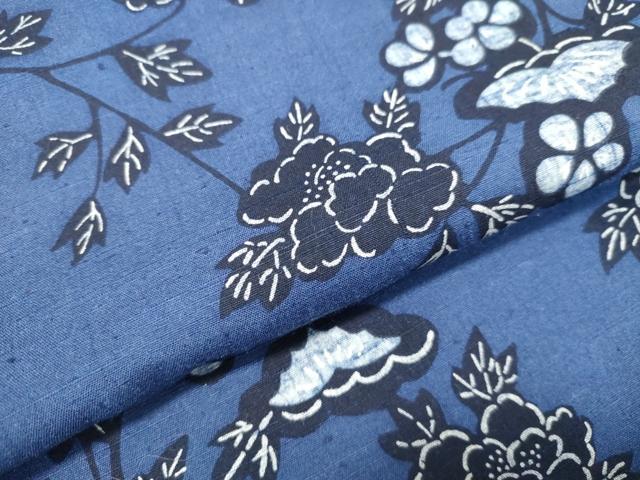 平和屋着物●本藍 型絵染 小紋 紬地 花鳥文 正絹 逸品 DAAT1298tw