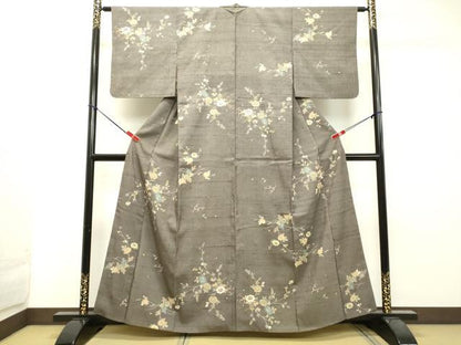 平和屋着物●上質な小紋　生紬　草花文　金彩　正絹　逸品　DAAT1299tw