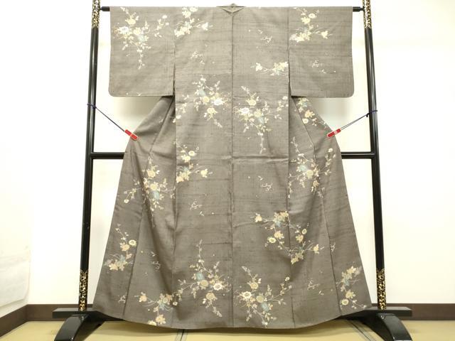 平和屋着物●上質な小紋　生紬　草花文　金彩　正絹　逸品　DAAT1299tw