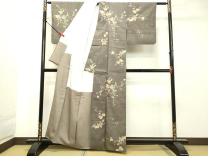 平和屋着物●上質な小紋　生紬　草花文　金彩　正絹　逸品　DAAT1299tw
